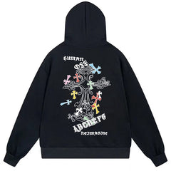 Letter Cross Pattern Hoodie #W02