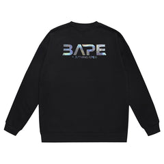 Ape Head Flying Saucer Laser Letter Pattern Print Sweatshirt