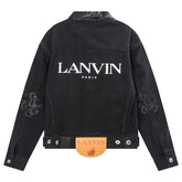 Leather Collar Long Sleeve Denim Jacket