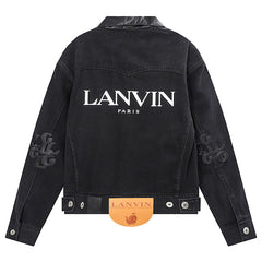 Leather Collar Long Sleeve Denim Jacket