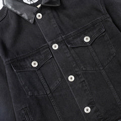 Leather Collar Long Sleeve Denim Jacket