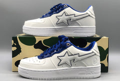A Bathing APE white & navy patent leather sneakers