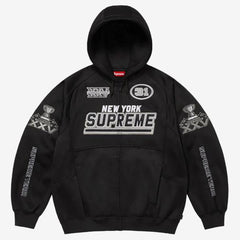 logo-patch zip-fastening hoodie