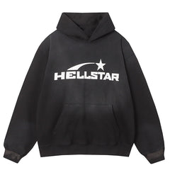 Basic Letter Print Casual Hoodie Black