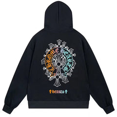 Letter Cross Pattern Hoodie #W06