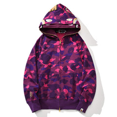 camo double shark full zip hoodie