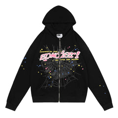 Letter Mesh Pattern Zipper Hoodie #S257