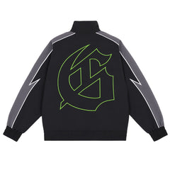 Letter Embroidered Zipper Jacket #6071