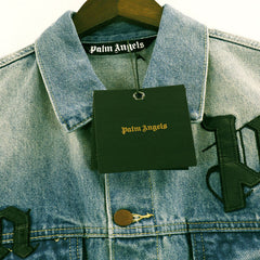 Men's Light Blue Logo Patches Denim Jacket
