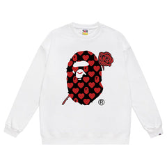 Ape Head Rose Pattern Print Sweatshirt