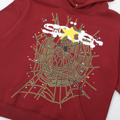 Spider Web Print Gothic Punk Hoodie-Brown #144