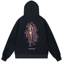 Letter Cross Pattern Hoodie #B08