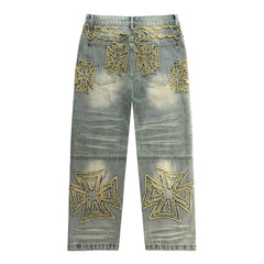 Embroidered Letter Jeans #8261