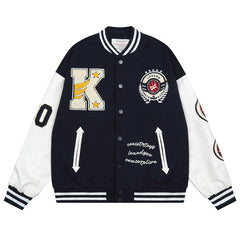Loose letter embroidered baseball jacket