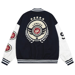 Loose letter embroidered baseball jacket