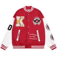 Loose letter embroidered baseball jacket