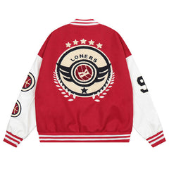 Loose letter embroidered baseball jacket
