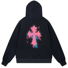 Letter Cross Pattern Hoodie #B106