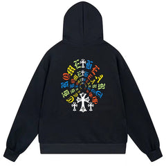 Letter Cross Pattern Hoodie #B15